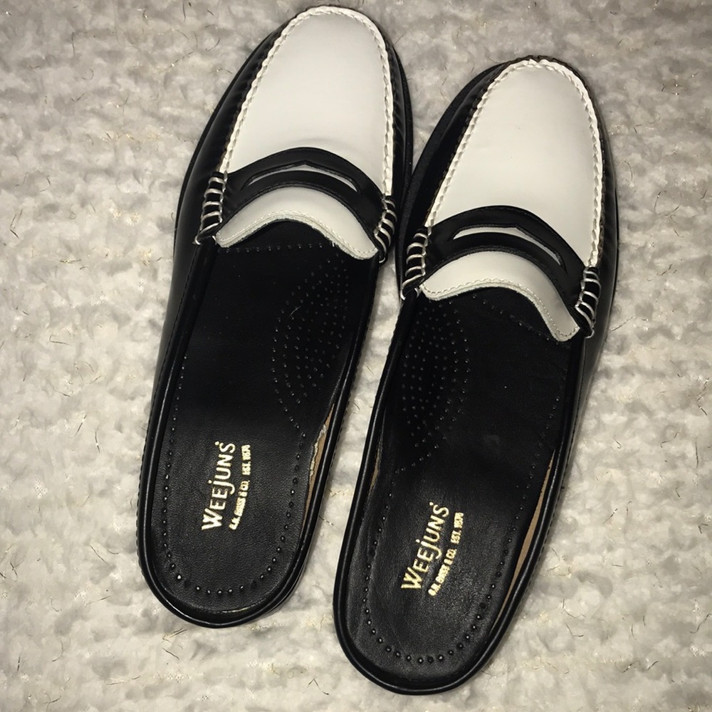 Weejuns Leather Mule Open Back Black White - Picture 2 of 7